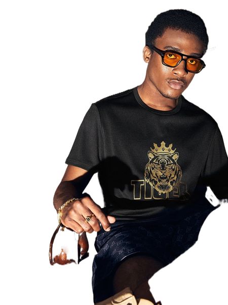 

men tiger & letter graphic tee c4hq#, White;black