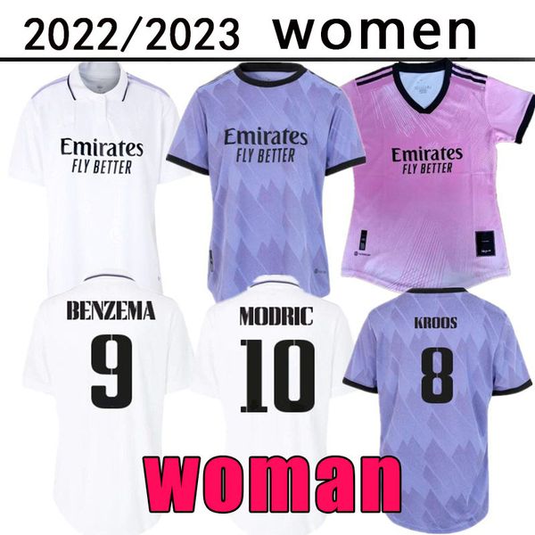

2022 2023 benzema woman mbappe soccer jerseys 22 23 football shirt real madrids camavinga alaba hazard modric valverde camiseta uniforms vin, Black;yellow