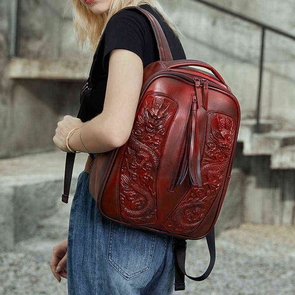 

hbp women's backpack fashion cool personality double dragon backpack men's and women's pu leather handbag 220805