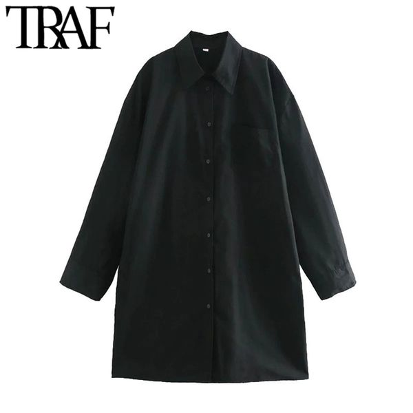 

traf women fashion with pockets oversized blouses vintage long sleeve buttonup female shirts blusas chic 210401, White