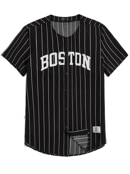 

men patched detail letter and striped shirt o1ov#, White;black