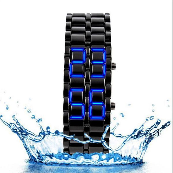 Armbanduhren Mode Schwarz Metall Digital Lava Armbanduhr Rot/Blau LED-Anzeige Männer Uhren Geschenk Für Männliche Junge Frauen Sport Kreative Uhr Relo