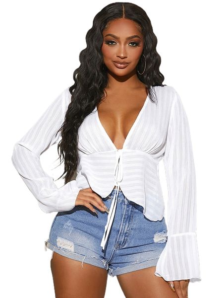 

sxy t.ie f.ront f.lounce s.leeve r.uffle h.em b.louse e6md#, White