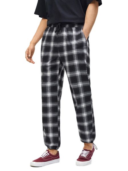 

men plaid drawstring waist pants d5ge#, Black