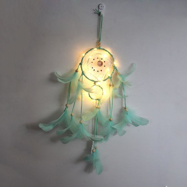 LED Light Arts and Crafts Dream Catcher Piume fatte a mano Car Home Wall Hanging Decorazione Ornamento Regalo Dreamcatcher Wind Chime regali di compleanno di Natale DH8885