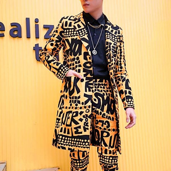 Männer Slim Fit Blazer Gelb Anzug Jacke Nachtclub Bühne Sänger DJ Kleidung Heren Colberts Lange Casual Anzüge Blazer Masculino 201104
