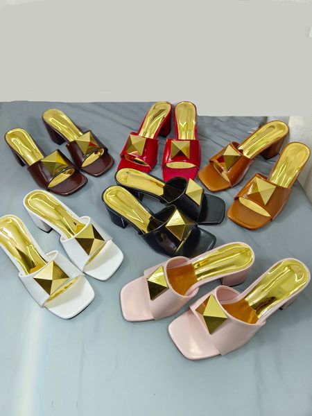 

women chunky heels flat slippers luxurys designers sandals leather brand girl slides sandalias casual square head flip flops size 35-41 with, Black