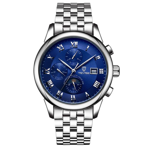 

watches luxury designer tevise mens men automatic mechanical watch self wind stainless steel business military wristwatch relogio masculino, Slivery;black