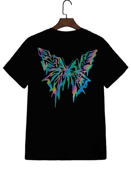 

men reflective butterfly & letter graphic tee 91qs#, White;black