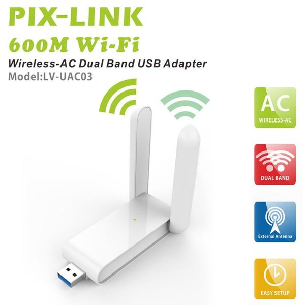 Hubs 600Mbps USB WiFi Wi-Fi Adaptador Dongle Wireless Network para TV PC Windows Mac OS Banda dupla 2.4GHz Antenas de alto ganho