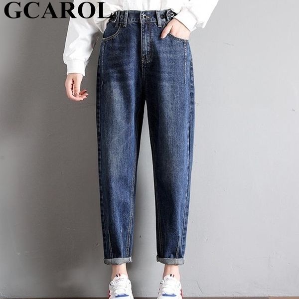 

gcarol women 93% cotton blends pencil denim pants high waisted high street boyfriend style jeans in 3 colors plus size 2632 y200417, Blue