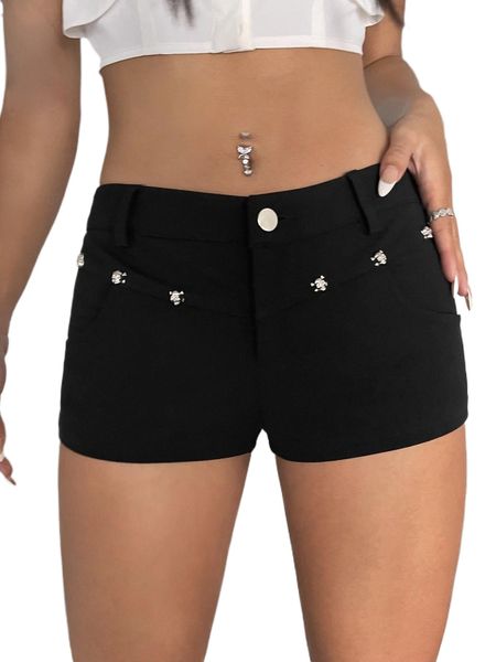 

skull detail slant pockets shorts y7tm#, White;black