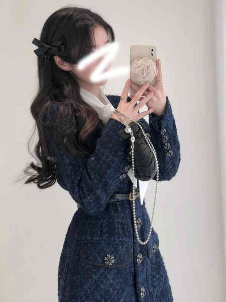 

women's suits & blazers spring 2022 dark blue suit women's coat fog romantic temperament u-neck thin tweed skirt uutr, White;black