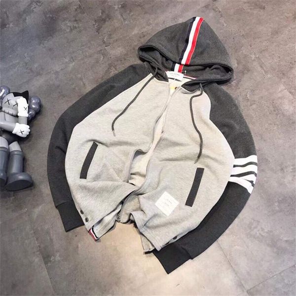 

spring coat men's women's same tb stripe bar yarn dyed hoodie casual loose 80% off factory wholesale, Black