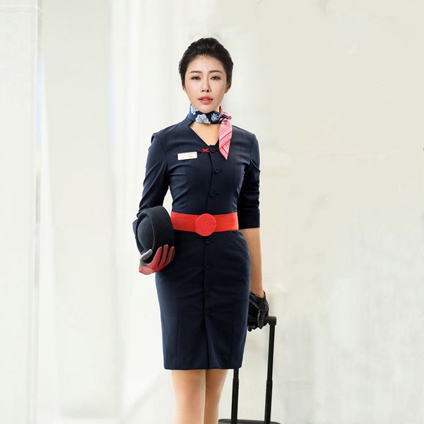 

china eastern airlines stewardess uniform work dresses air college garment girl l front desk dress sales department professional suit, White;black