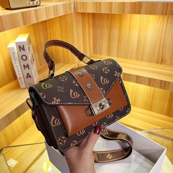 

70% factory online sale small square red contrast handbag personalized buckle wide shoulder strap single shoulder bag