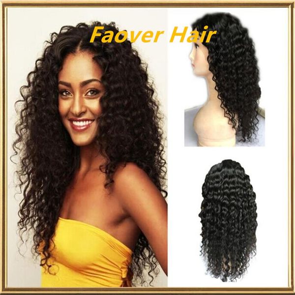 

grade 8a kinky curly lace front wig 1# 1b 2# 4# natural color 100% brazilian virgin hair 130% density with baby hair for black wom2051, Black;brown