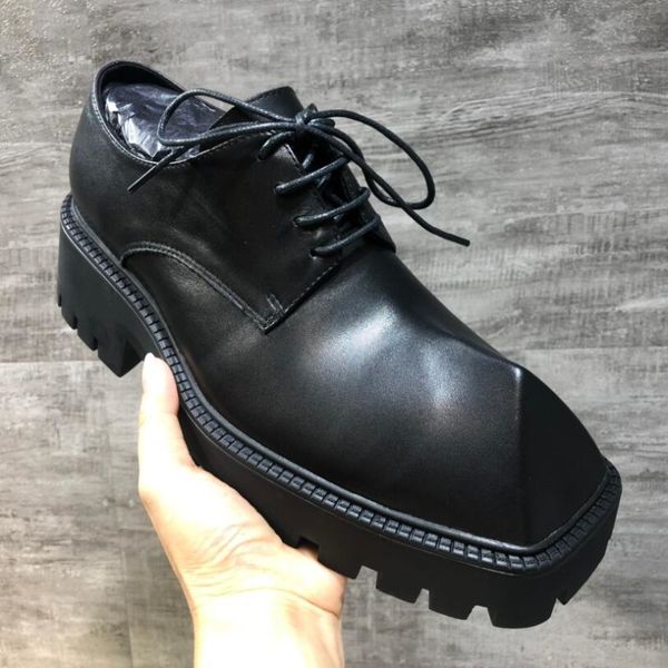 

cute horn men dress shoe chunky plus size man platform oxford thick sole men's business stage shoes black square toe