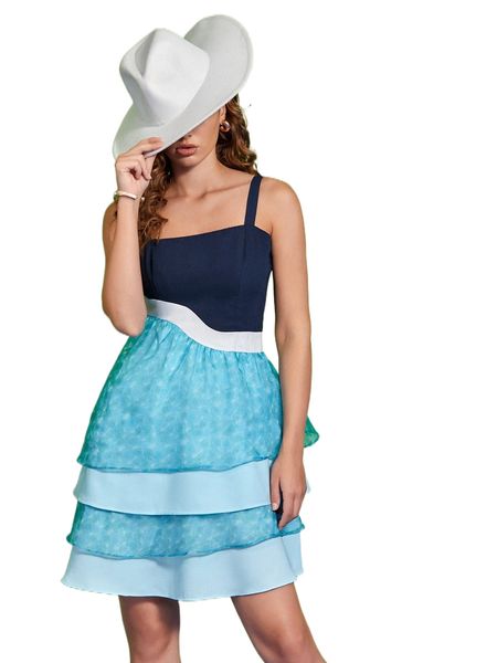 

x agnes anggela colorblock layered hem cami dress z7zi#, Black;gray