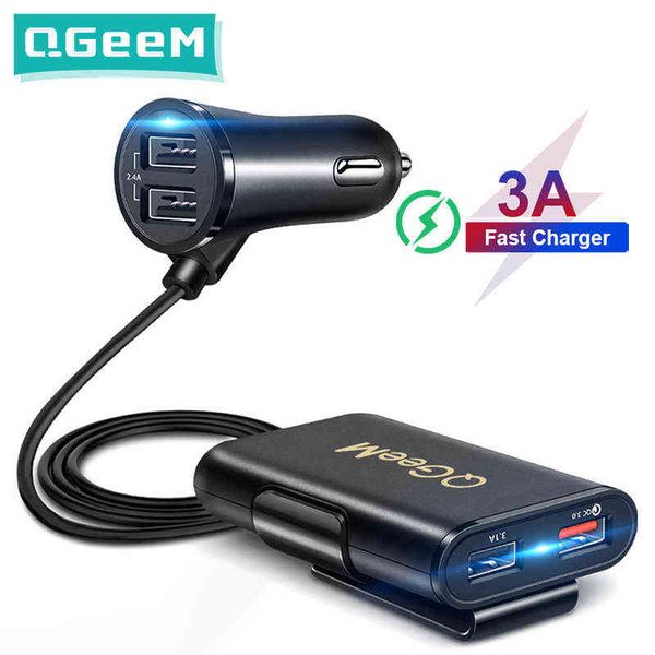 

qgeem 4 usb qc 3.0 car charger quick charge 3.0 phone car fast front back charger adapter car portable charger plug for iphone w220328