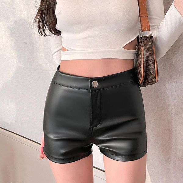 

european and american short womens high waist bodycon pu leather goth elastic tight black, White;black