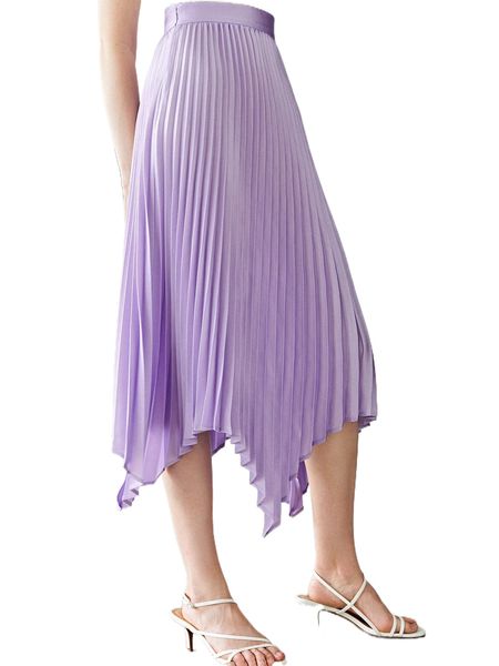 

high waist asymmetrical hem pleated skirt o5dc#, Black