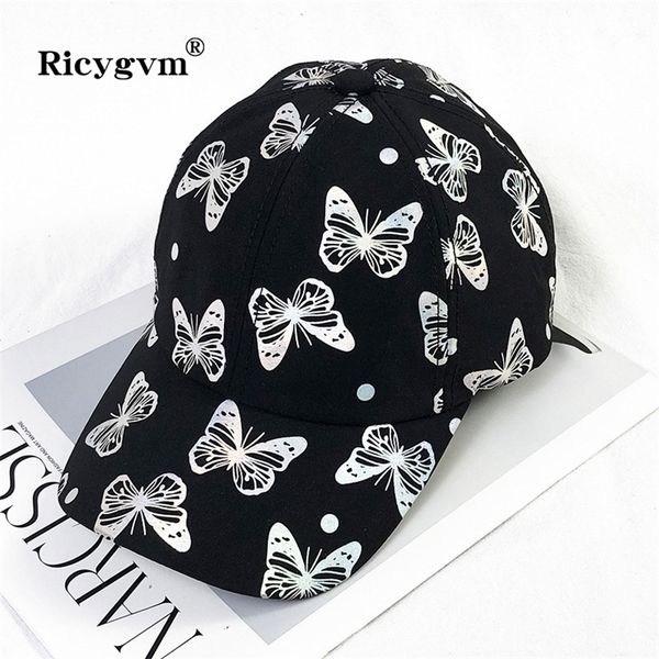 

simple butterfly baseball cap for women men colorful reflective hip hop cap outdoor sunscreen visor hat gorras 220811, Blue;gray