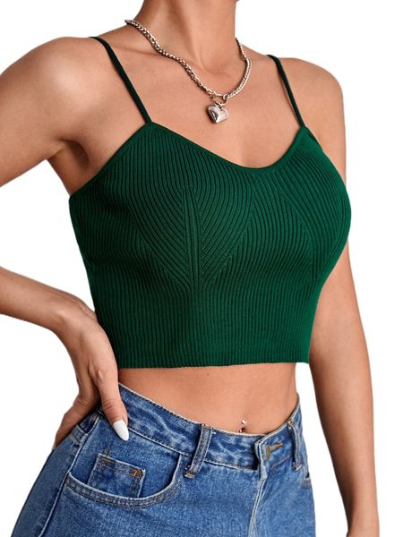 

solid crop cami knit n5ho#, White;black