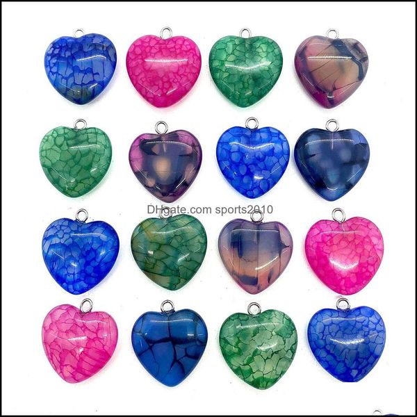 Arti e mestieri 20mm Dragon Stripped Agate Stone Love Heart Charms Pendenti Trendy per la creazione di gioielli Wholesal Sports2010 D Dhmqy