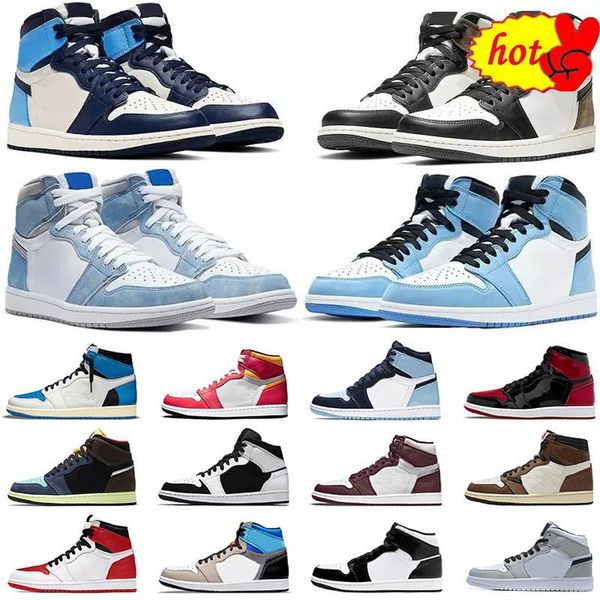 

jumpman 1 men 1s basketball shoes mens womesn high dark mocha chicago obsidian unc white lucky green outdoor sports trainers sneakers 36 -47, Black
