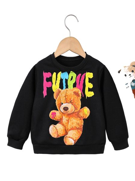 

toddler boys bear & letter graphic sweatshirt t84y#, Black;white