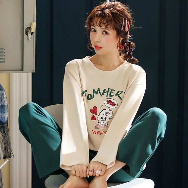 

wholesale women pajamas sets womens sleepwear spring autumn thin carton generation long suit home wear pyjamas set, Black;red