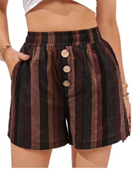

emery rose vertical striped fake buttons shorts d9vn#, White;black