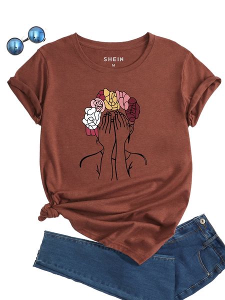 

floral & figure graphic tee z98l#, White