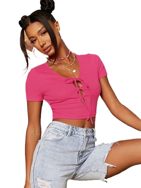 

knot front cut out crop tee p9h9#, White