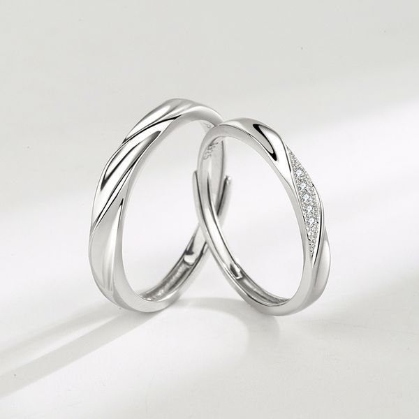

925 sterling silver open stones ring korean style mouth interwoven love couple rings accessories wholesale