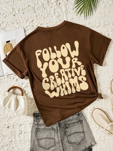 

slogan print round neck tee u5rs#, White