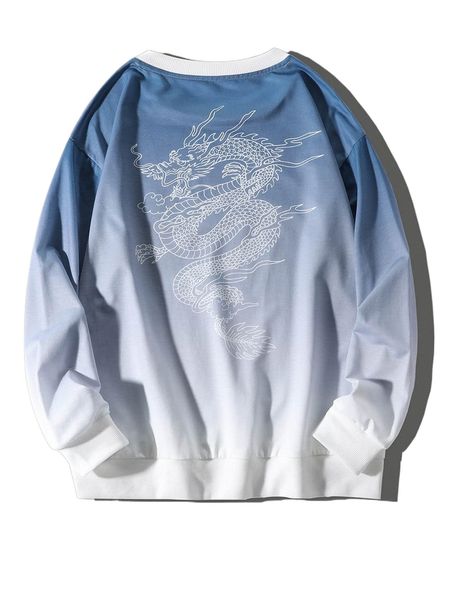 

men chinese dragon & ombre print pullover 99dm#, Black