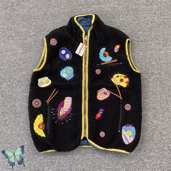 

double wear embroidered vest jackets coats black blue color, Black;brown