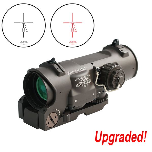 Ingrandimento DR 1x-4x potenziato Mirino a doppio scopo Ottica Mil-Dot illuminata rossa Lente d'ingrandimento tattica Cannocchiale da caccia Red Dot Sight