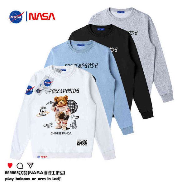 

nasa co branded round neck sweater male 2022 student new fashion ins couple autumn and winter long sleeved jacket, Black