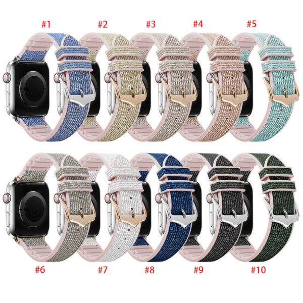 Glitzer Silikon Lederarmband für Apple Watch Bands 41mm 45mm 44mm 42mm 40mm 38mm Damen Armband iWatch Serie 7 6 5 4 3 Smart Zubehör