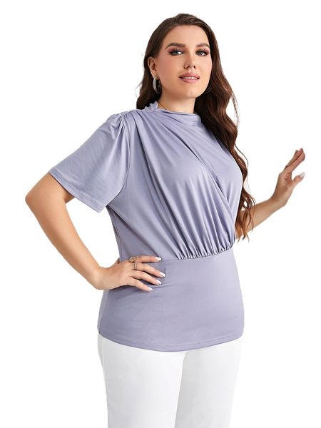 

plus solid ruched tee 711p#, Black