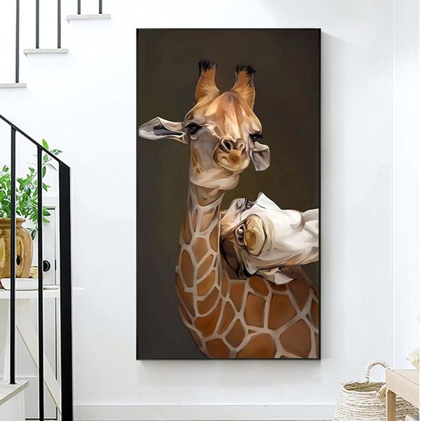 Giraffe Poster Animal Pictures Pintura a óleo sobre arte de parede de lona para sala de estar Decoração de veados de veados impressões
