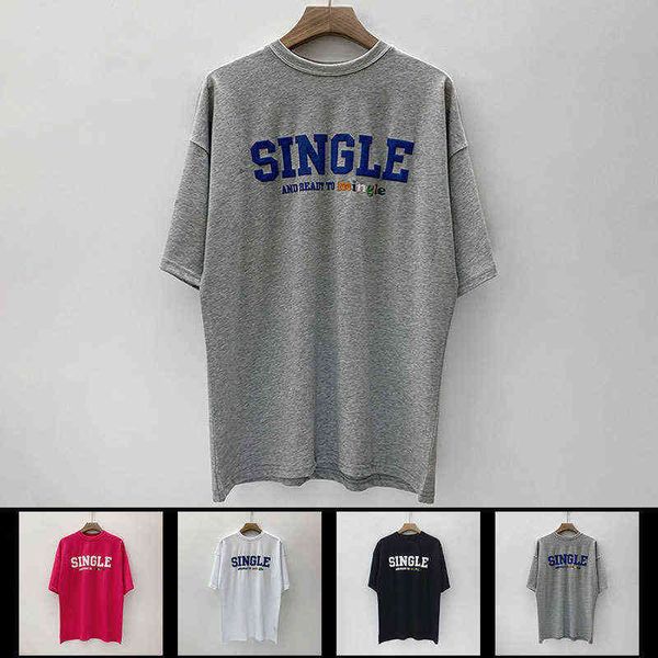 

high street vtm events foam printing loose casual hip hop round neck short sleeve t-shirt for men and women, White;black