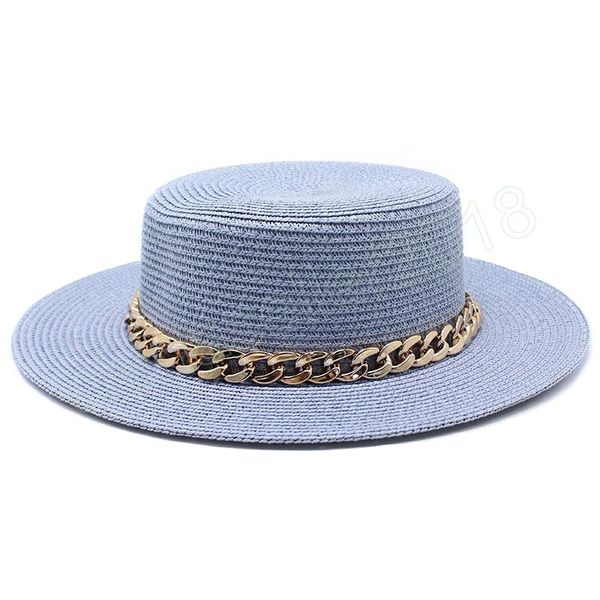 

women panama hat summer beach hat female casual lady womens flat brim straw cap girls sun boater hats chapeu feminino, Blue;gray