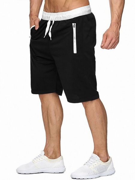 

men contrast trim zip pocket drawstring waist shorts x2mp#, White;black