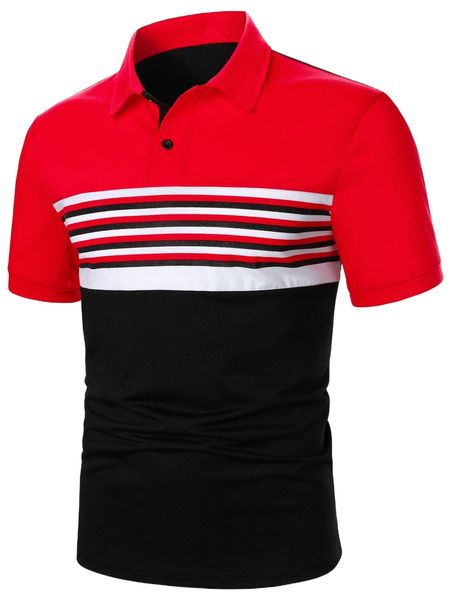 

men striped print colorblock polo shirt 92zk#, White;black