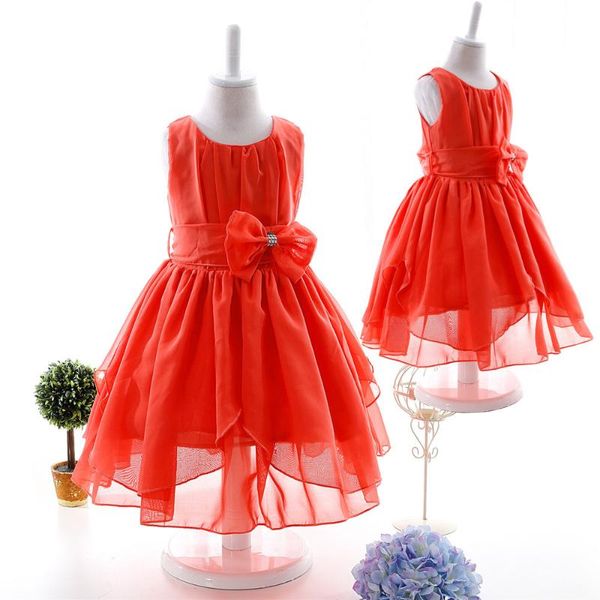 Abiti da ragazza Grandi ragazze Abito in chiffon 2022 Estate senza maniche Irregolare Elegante Principessa Festa 2-12 anni Abbigliamento per bambini Ragazza