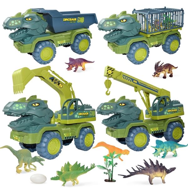 Giocattolo per auto da trasporto per dinosauri per bambini Camion inerziale di grandi dimensioni Veicolo da tirare indietro con regalo per bambino 220507